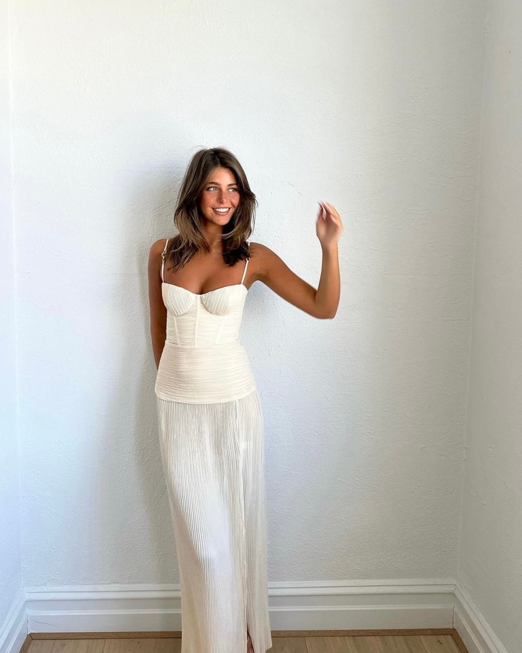 open lace back dress Double time pleat dress Nougat main image 0