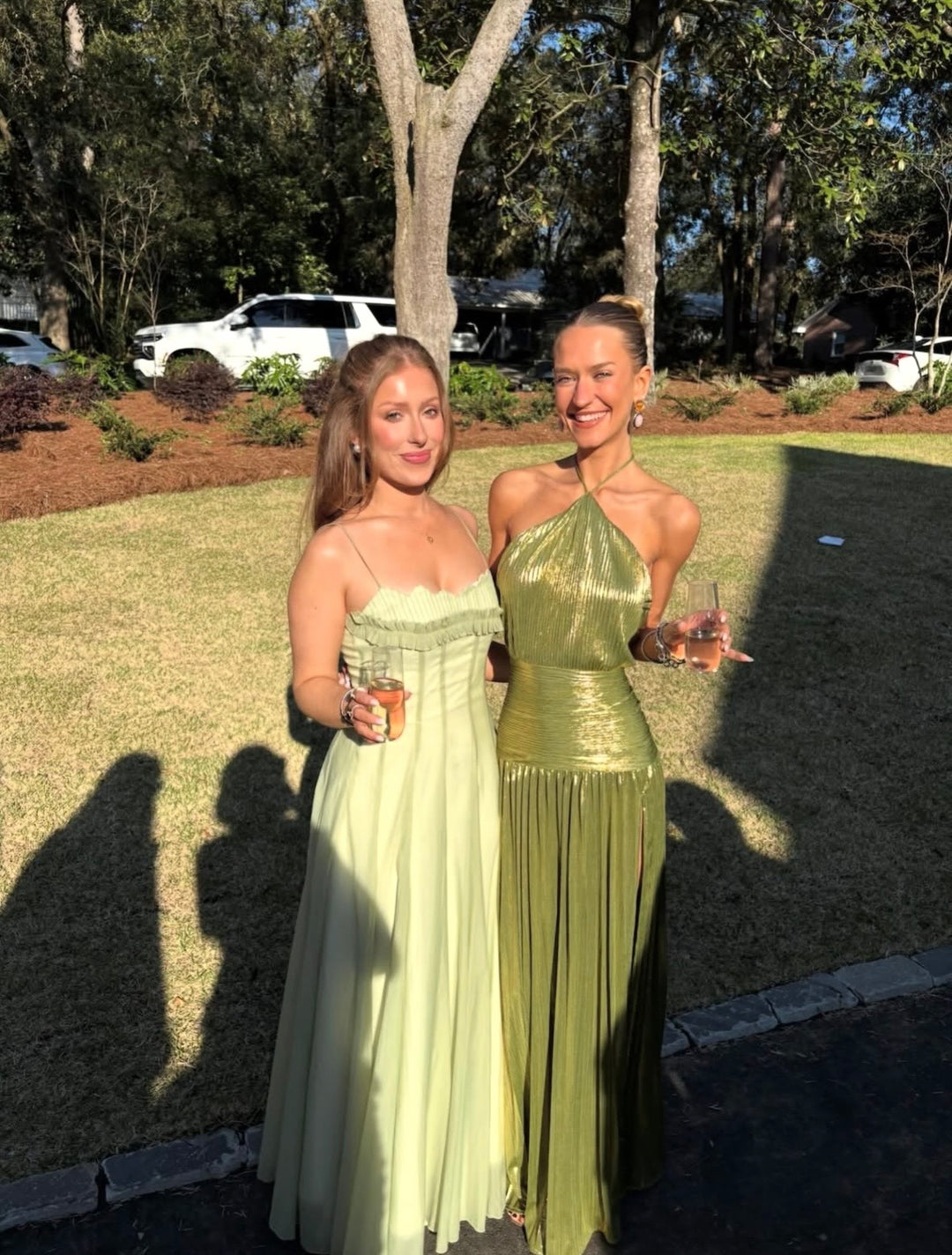 thalia dress in metallic peridot Retrofête Thalia Gown
