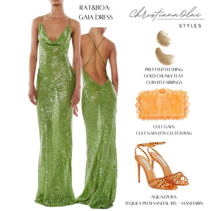 green emerald velvet dress Rat & Boa gold beige long midi black tie event wedding guest dress lar –  the.spotted.leopard main image 0