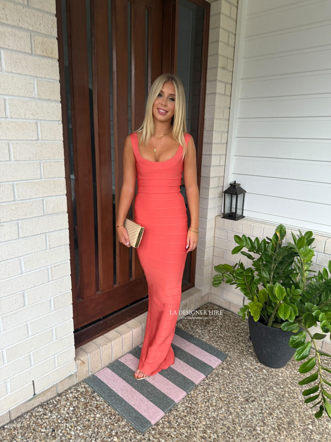 herve leger orange dress Round Neck Gown Size/Width:12.5-D The center KD Loeve Long Sleeve Midi